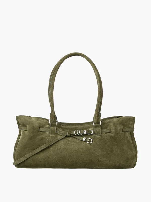 SOFT GRANDMA SHOULDER BAG_dark olive suede