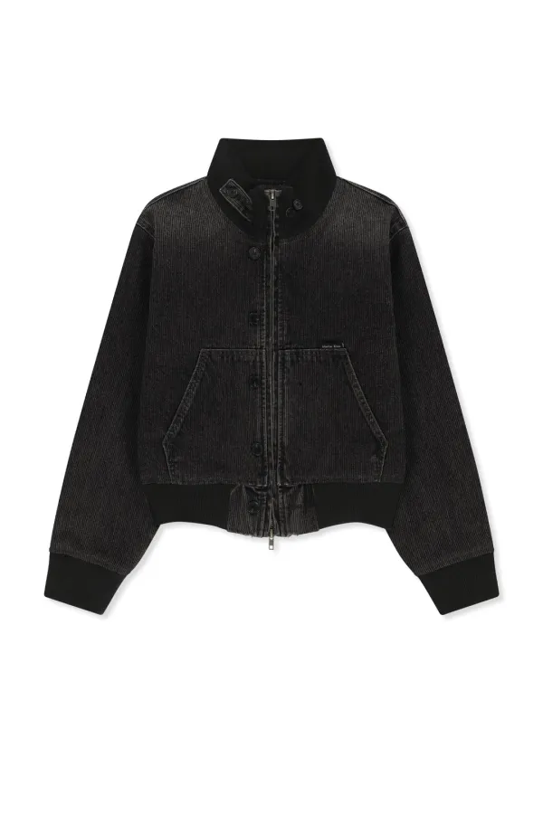 WASHED RIB DENIM BLOUSON JUMPER IN DARK GREY