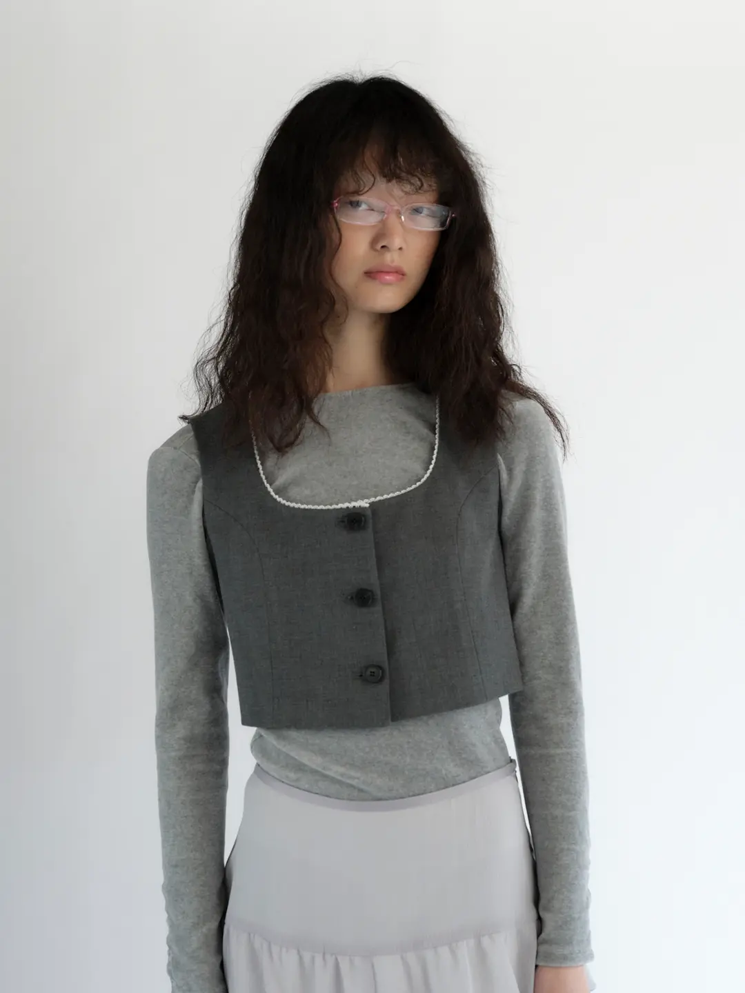 캐롤쇼페 LACE TRIM VEST IN GRAY 상품 이미지 2