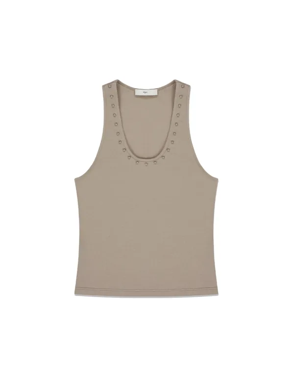 Stud U Neck Tank Top Beige