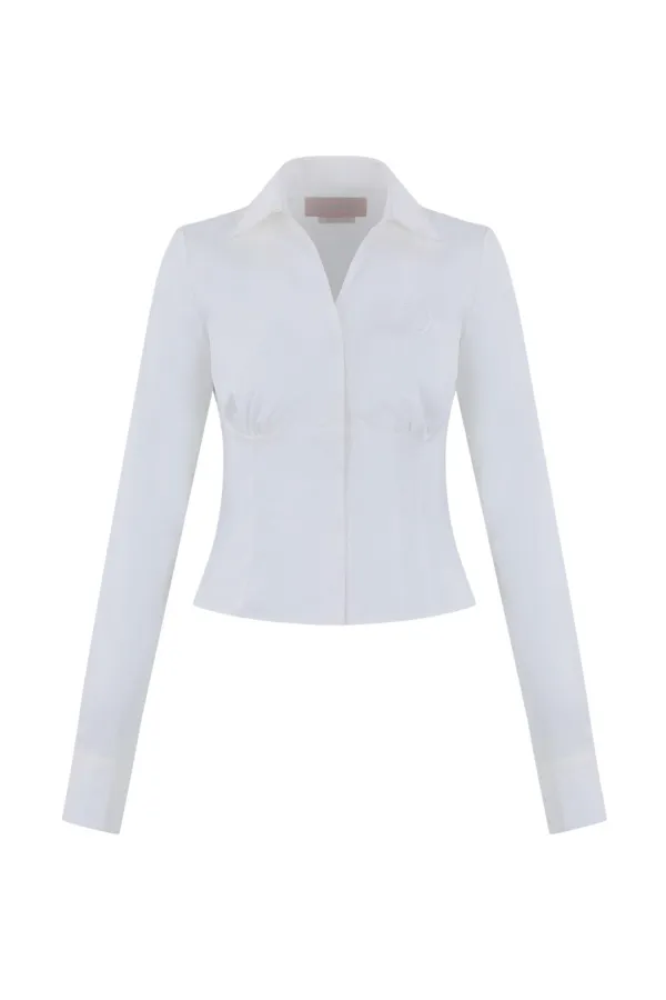 D LOGO V NECK SHIRTS WHITE