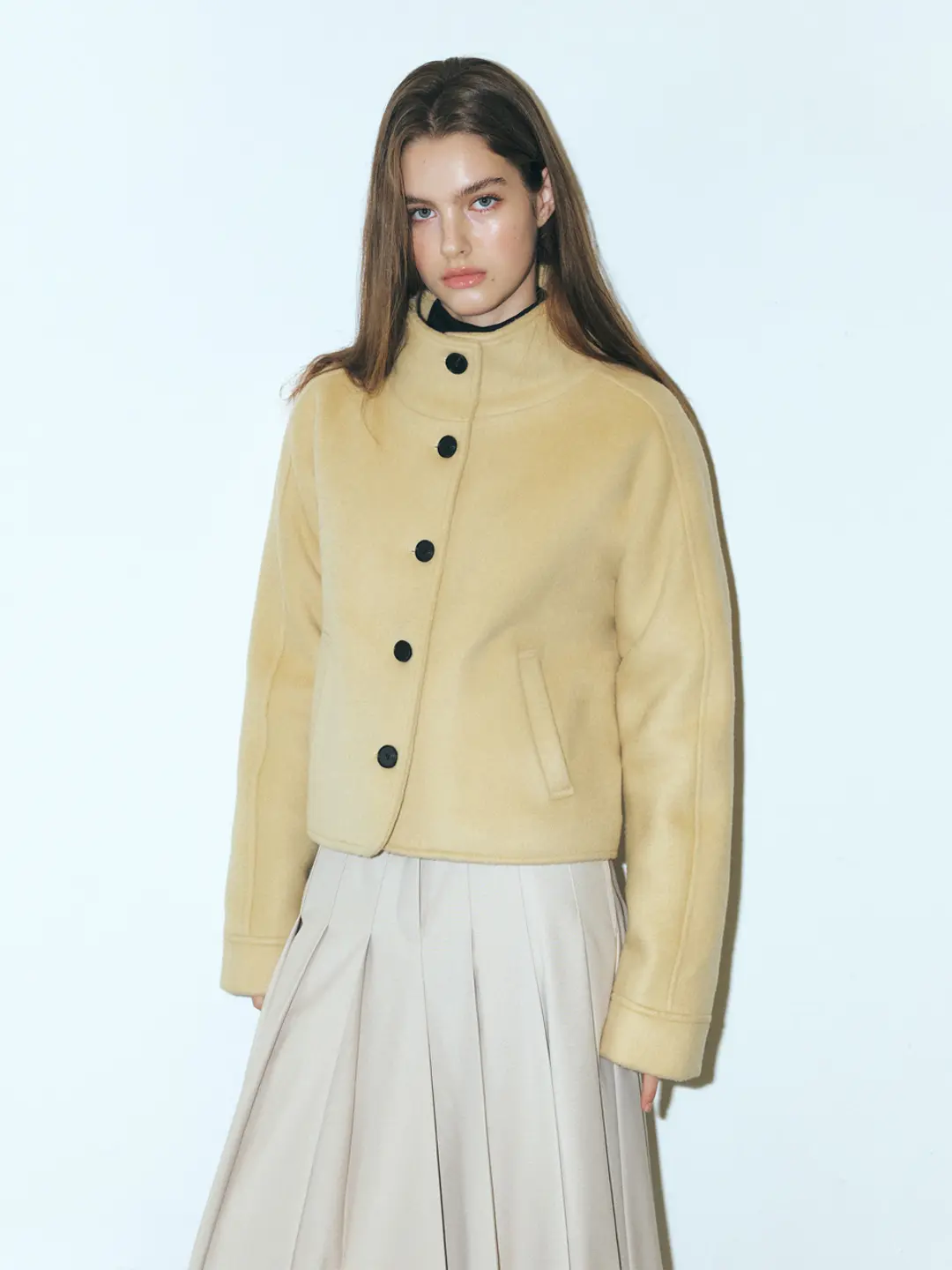 에트몽 Camel Hair High-Neck Coat, Butter 상품 이미지 1