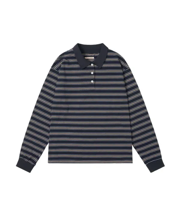 A3520 빈티지 스트라이프 칼라 티셔츠_Dark navy