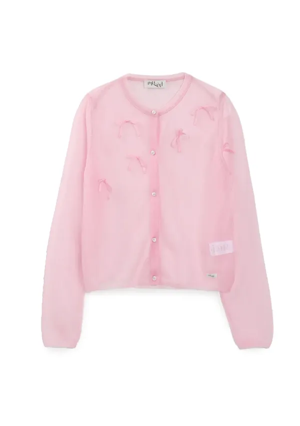 Mused Sheer Ribbon Knit Cardigan - Pink