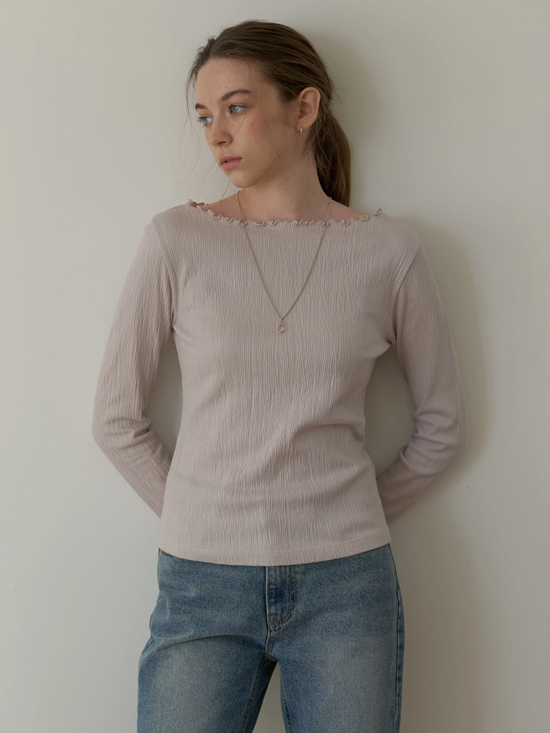 어몽 A WRINKLE TEXTURE T-SHIRT_LIGHT GREY 상품 이미지 3