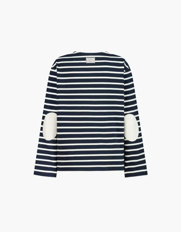 striped round neck t-shirt - navy