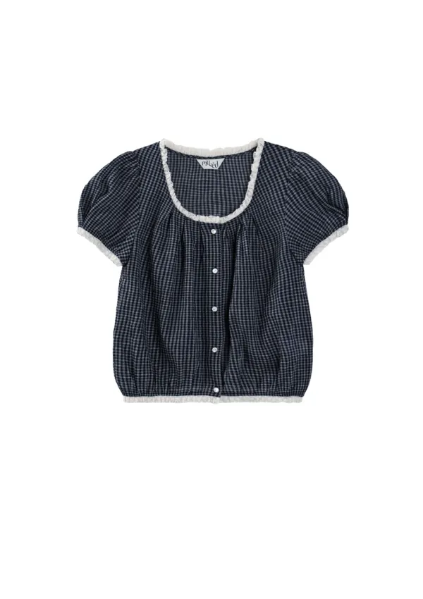 Mused Bonnie Crop Blouse - Navy Check