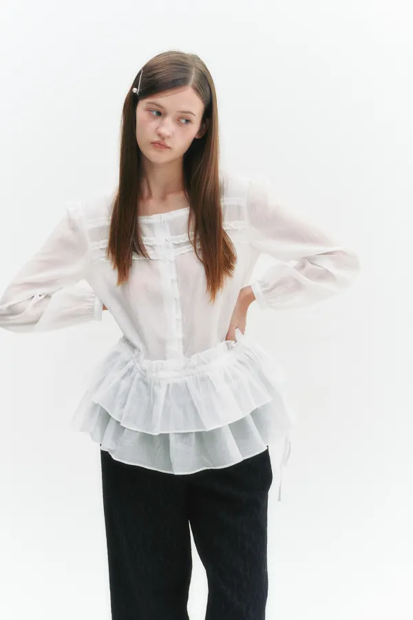 Cancan Double Frill Blouse White