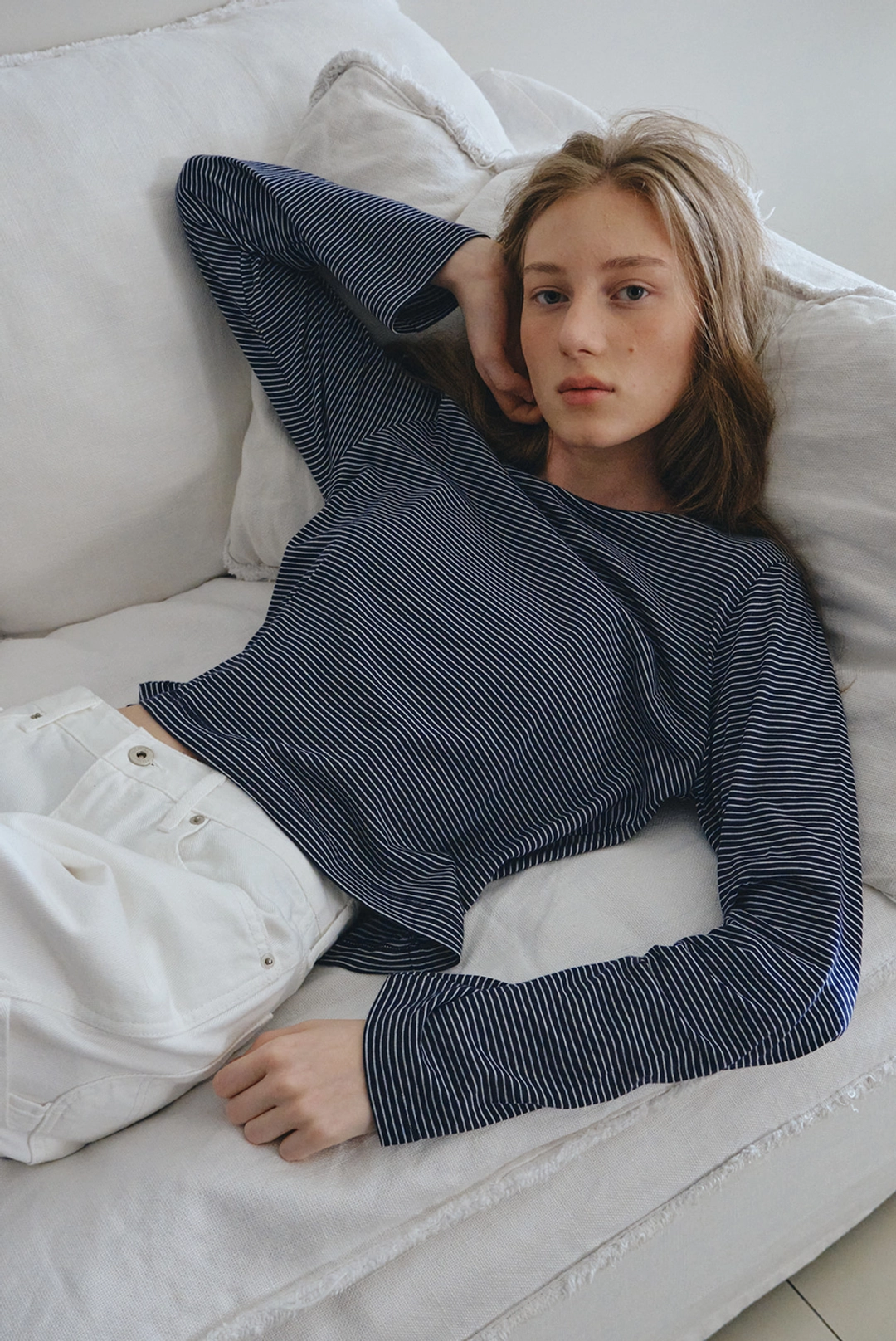 브렌다 브렌든 soft striped tee - navy 상품 이미지 2