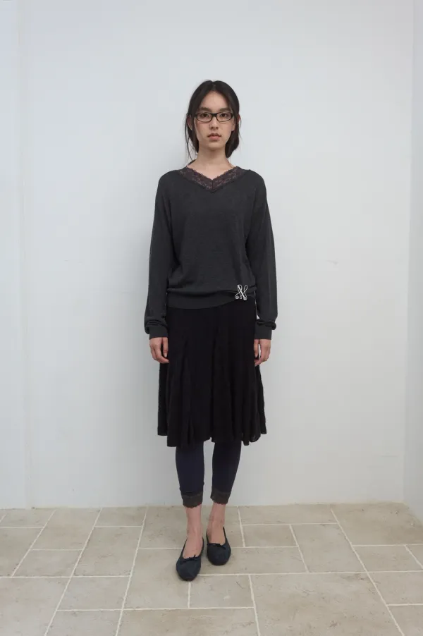 LACE V-NECK KNIT_CHARCOAL