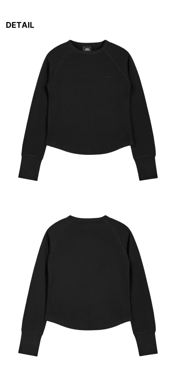 (W) WAFFLE RAGLAN LS T-SHIRT-BLACK