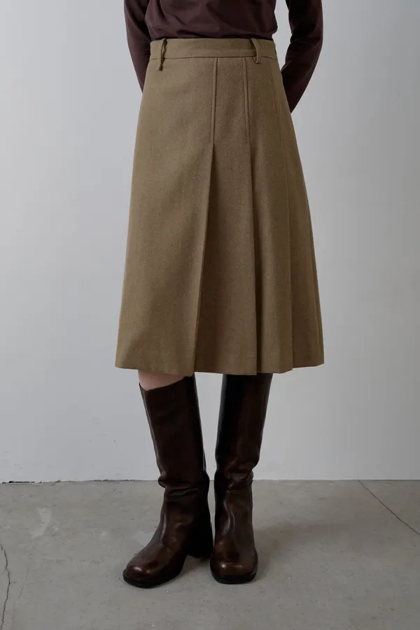 lodge side pleats skirt_chestnut