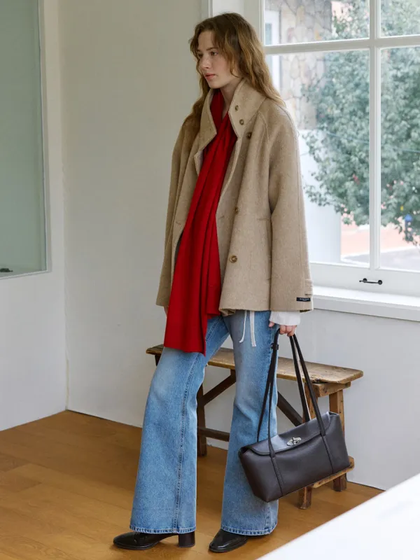 A FRONT BUCKLE POINT SHOULDER BAG_BROWN