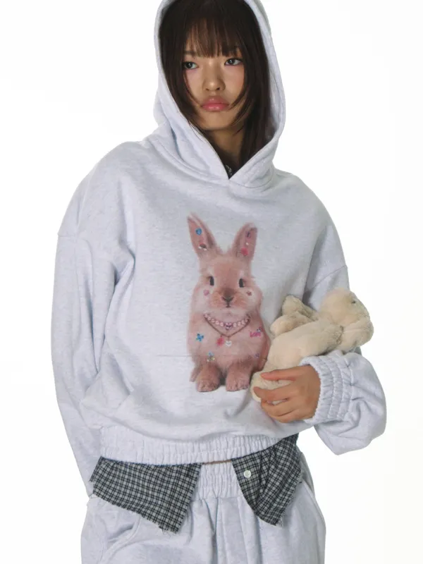 LUCKY BUNNY HOODIE_LIGHT MELANGE GREY