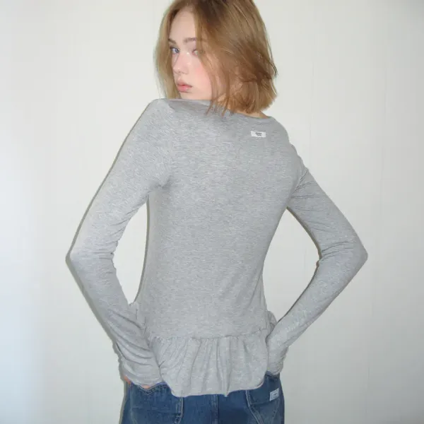 PENDANT RUFFLE LAYERED SLIM LONG SLEEVE GREY