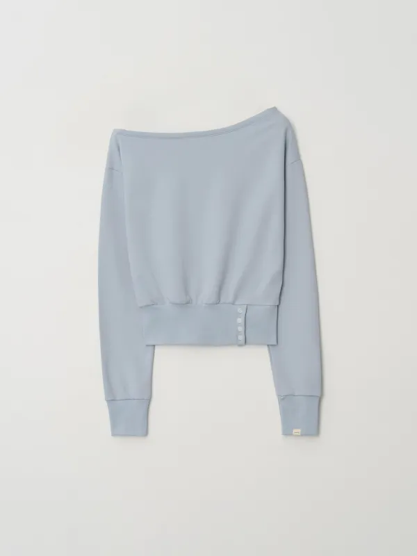 One-shoulder button sweatshirt (Blue)