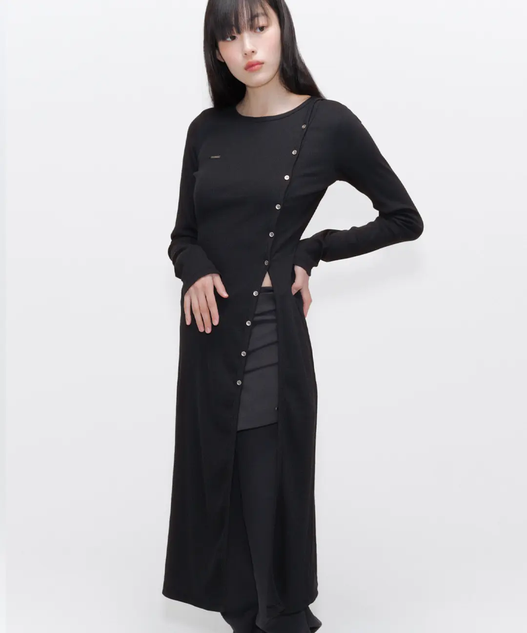 미세키서울 Long layered cardigan one piece BLACK 상품 이미지 2