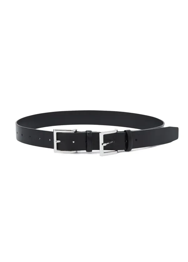 [9th REORDER] DOUBLE BUCKLE LEATHER BELT (BLACK)