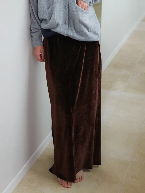[26FW] Velvet maxi skirt - Brown