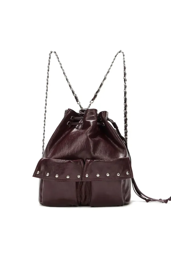 DEINET 5-WAY STUD POCKET MULTI BAG IN BURGUNDY