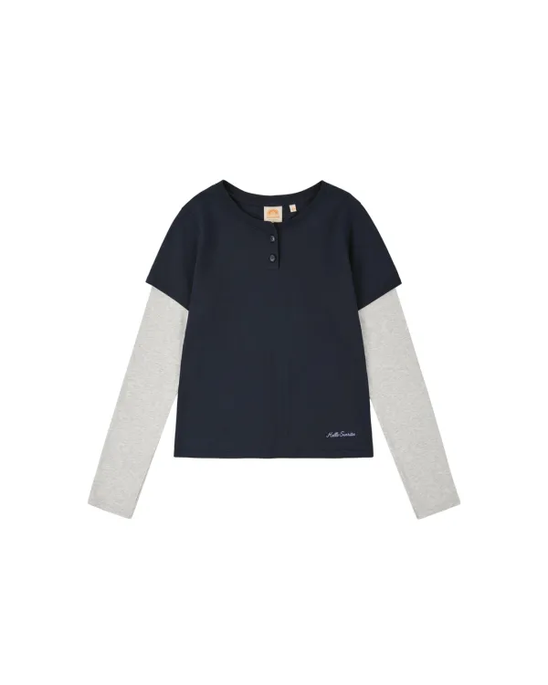 Henley Neck Layered L/S Tee(W)_Navy