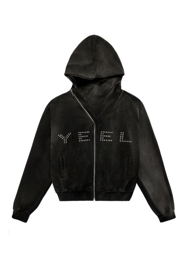STUDDED Y ZIP-UP HOODIE BLACK