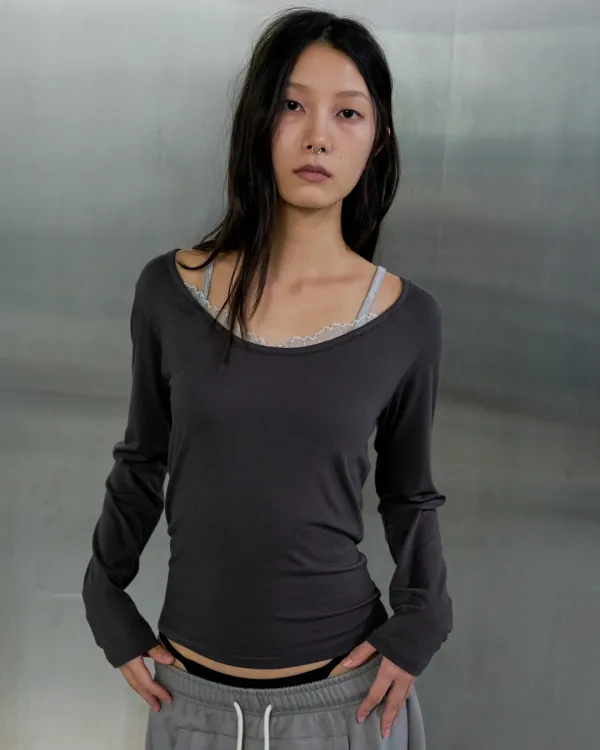 CAMISOLE LAYERED TEE - CHARCOAL