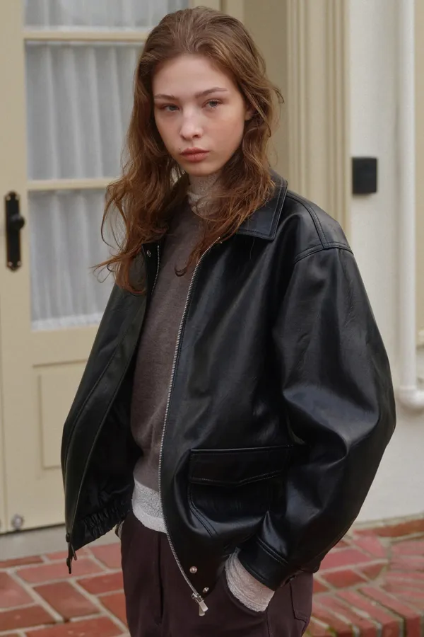 overfit leather blouson (black)