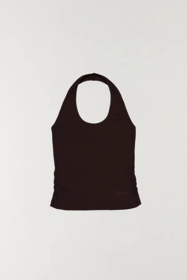 홀터넥 셔링 탑 BROWN