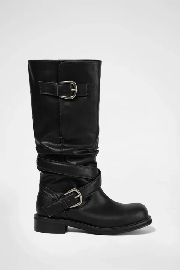 RAVEN FOLDABLE BUCKLE BOOTS / BLACK