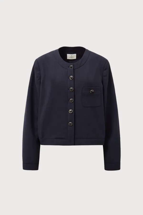 Light Collarless Jacket (Butter, Navy)