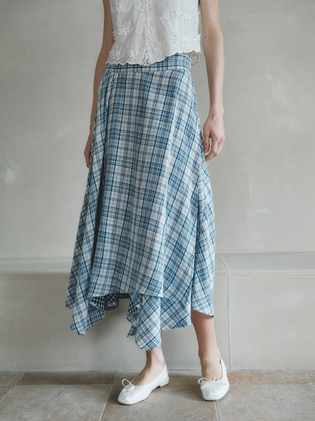 르니나 VERONI check wrap flare skirt_blue check 상품 이미지 3