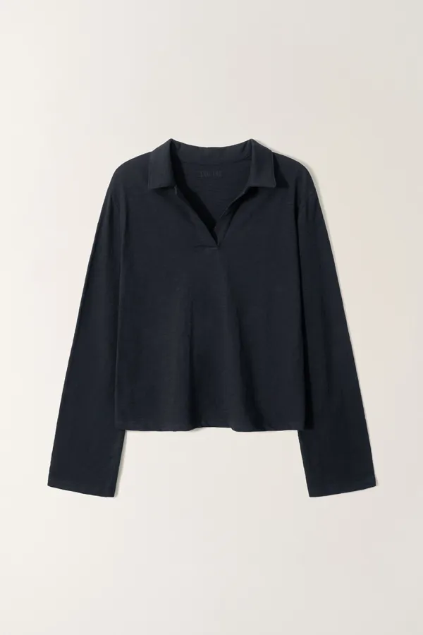 로렌 오픈 카라 슬럽 티셔츠 (Navy)_2GFUTS03