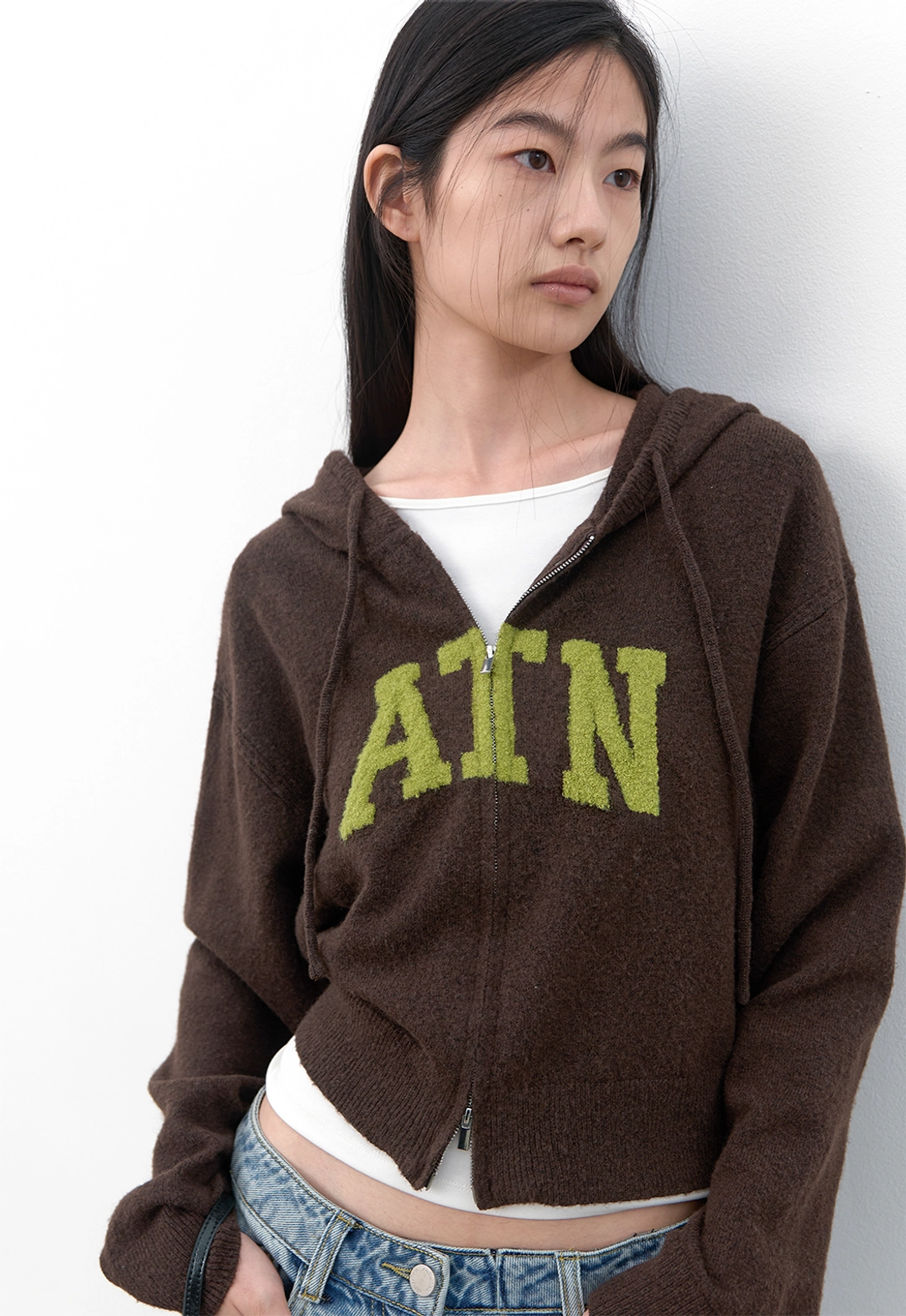 아뜰리에 나인 (CD-2280)BOUCLE LOGO HOODIE ZIP-UP CARDIGAN 상품 이미지 3