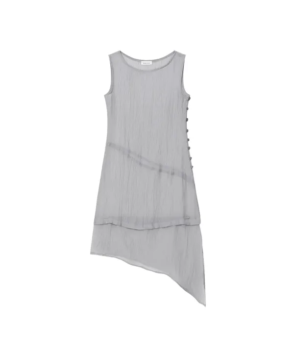 Sheer sleeveless button one piece GREY