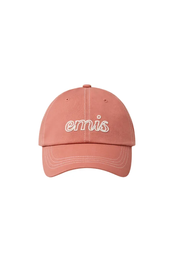 LETTERING LOGO WHITE STITCH BALL CAP-CORAL