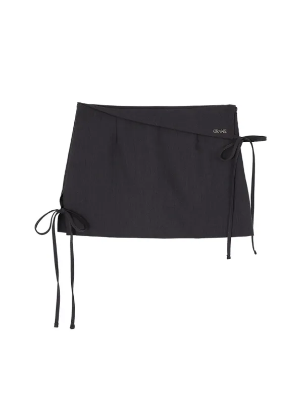 RIBBON SLIT SKIRT PANTS_CHARCOAL