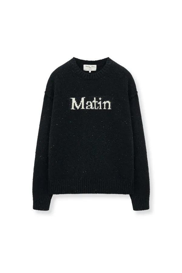 MATIN MIXED YARN KNIT PULLOVER IN DARK NAVY