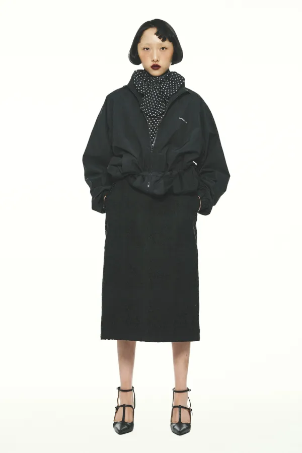 PF25 BLACK VOLUMED WAIST LACE SKIRT