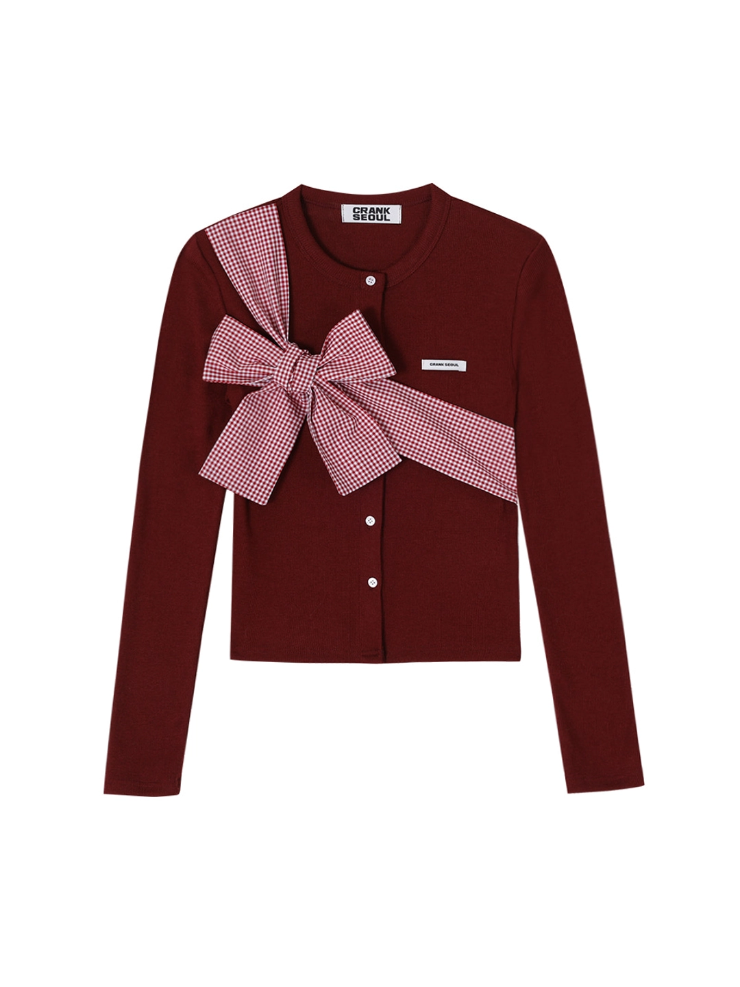 크랭크 RIBBON-TIED KNIT CARDIGAN_WINE 상품 이미지 1