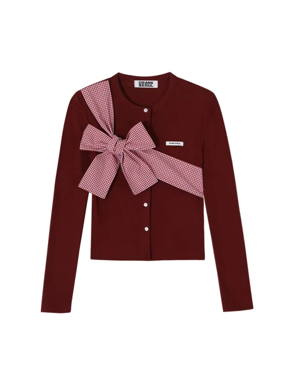 RIBBON-TIED KNIT CARDIGAN_WINE
