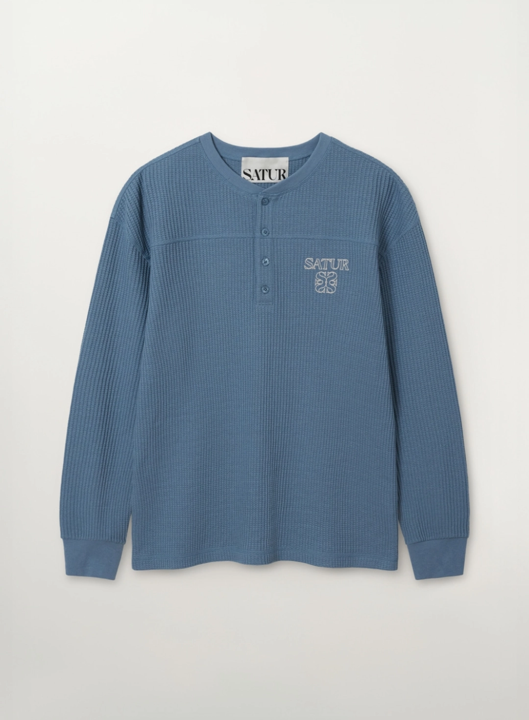 세터 Stitch Waffle Henley Neck Long Sleeve - Blue 상품 이미지 1