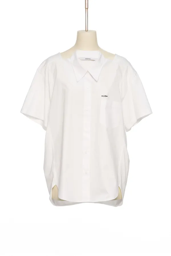 PF25 WHITE MOVABLE COLLAR HALF SLEEVE SHIRT