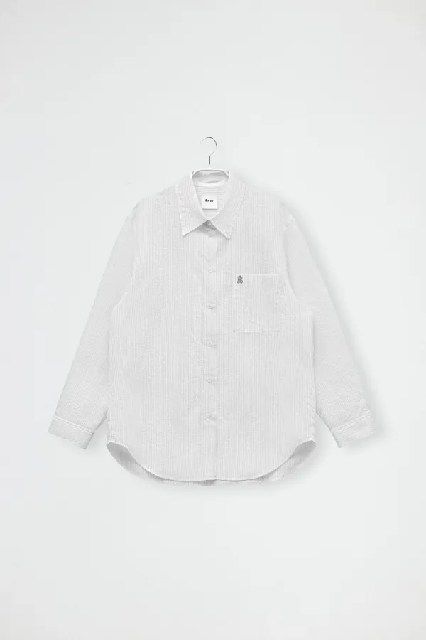 STRIPE SHEER TENCEL SHIRT - WHITE
