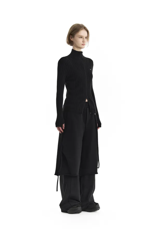 TMB High-Neck Knit Zip-Up Cardigan [ Black ]