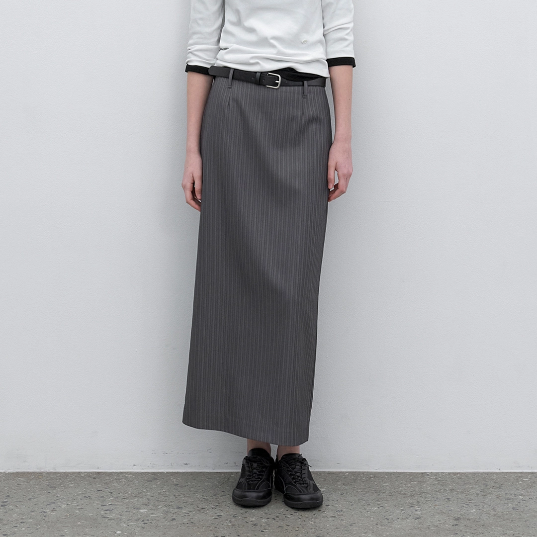 아뜰리에 나인 (SK-5090)BELTED STRIPE LONG SKIRT S 상품 이미지 1
