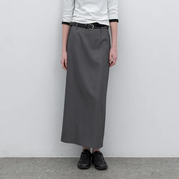 (SK-5090)BELTED STRIPE LONG SKIRT S