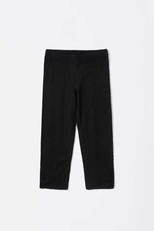 Eyelet Knit Capri Pants Black