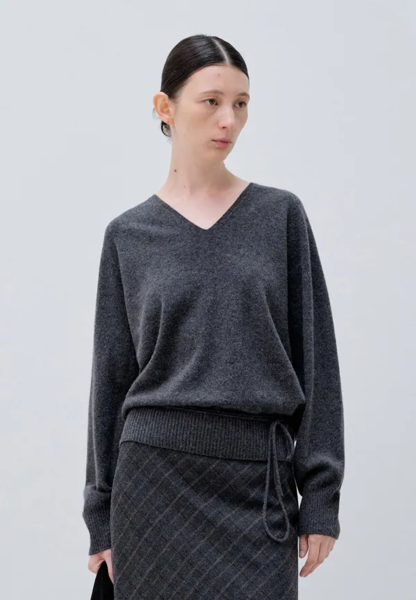 [CARRY OVER] WHOLE GARMENT V NECK KNIT_CHARCOAL