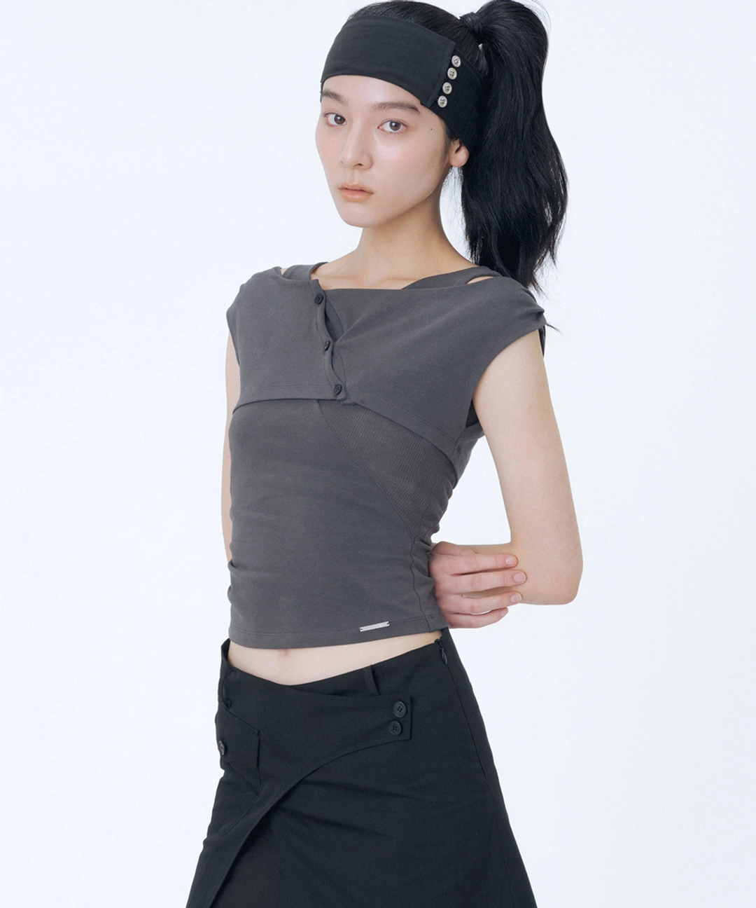 미세키서울 Micro cardigan layered top CHARCOAL 상품 이미지 2